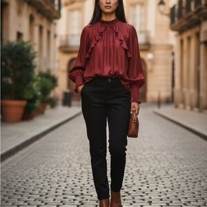 & Other Stories Ruffle High Neck Blouse S